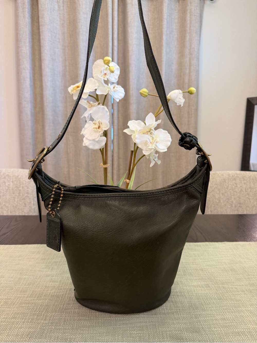 Coach bleeker duffle olive green leather bag with brass hardware year 2007